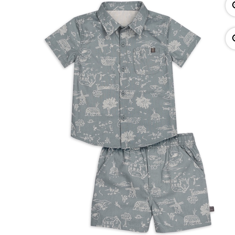 Nwt Modern Moments by Gerber Toddler Boy Woven Shirt and Short Set-Teal-12m Blue